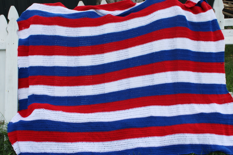 photo of red white blue crochet afghan American pride patriotic summer porch festival blanket #4