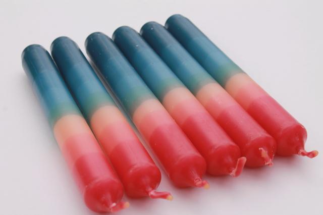 photo of red white & blue patriotic candles dip dyed ombre color striped for 4th of July #5