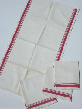 catalog photo of red & white cotton kitchen towels, vintage dish towel set of 4