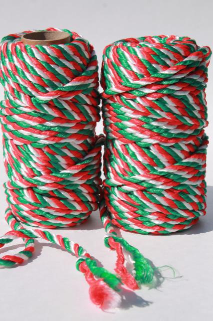 photo of red white green candy stripe twist braid, gift tying trim rattail satin cord #1