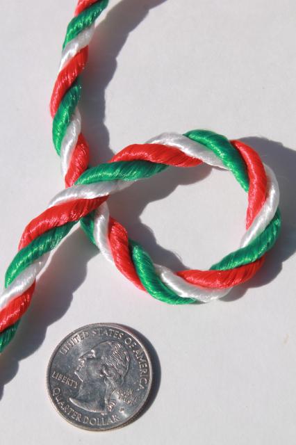 photo of red white green candy stripe twist braid, gift tying trim rattail satin cord #2