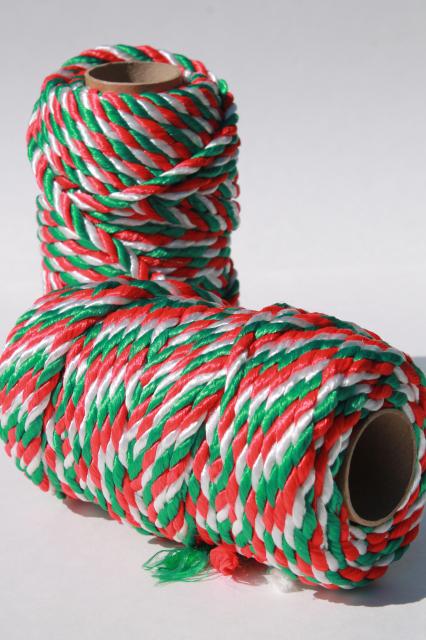 photo of red white green candy stripe twist braid, gift tying trim rattail satin cord #3