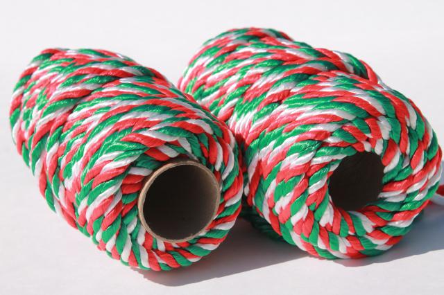 photo of red white green candy stripe twist braid, gift tying trim rattail satin cord #4