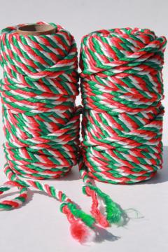 catalog photo of red white green candy stripe twist braid, gift tying trim rattail satin cord