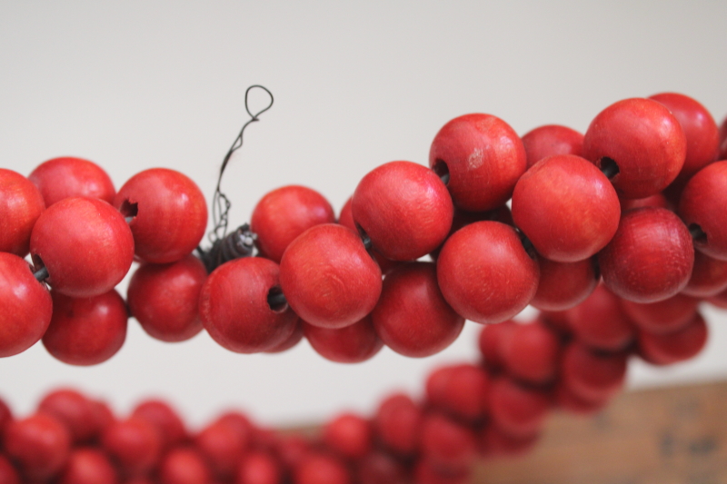 photo of red wood beads cranberries heart shape wreath or hanging, vintage country decor  #2