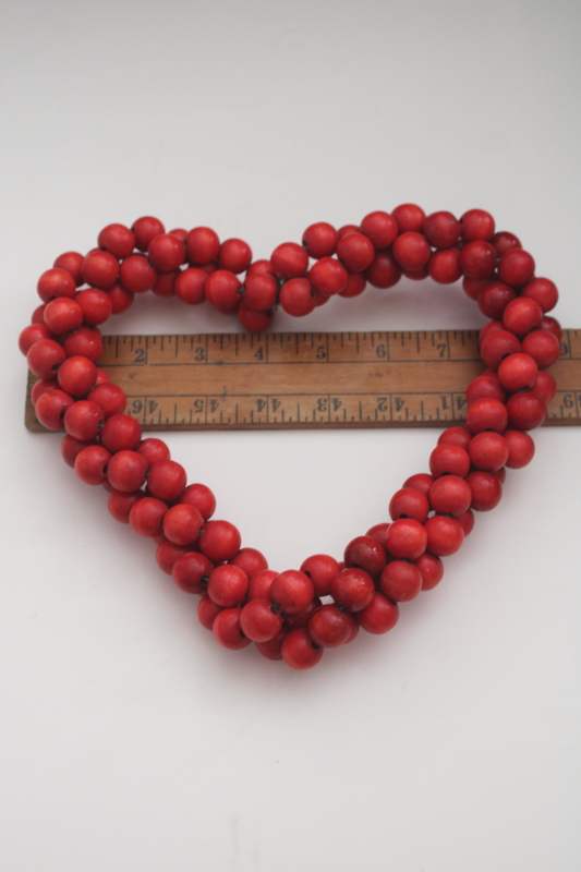 photo of red wood beads cranberries heart shape wreath or hanging, vintage country decor  #3