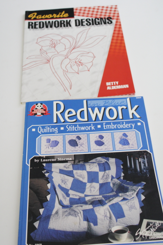 photo of redwork embroidery books, full size vintage style designs to embroider red or blue #1