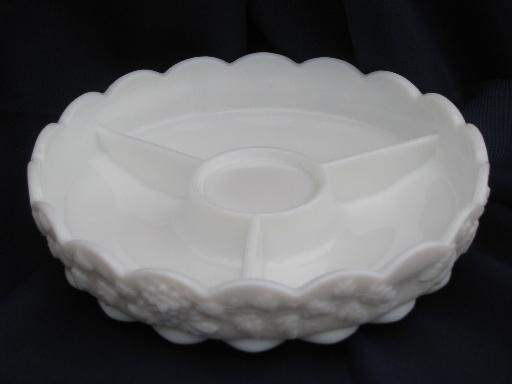 photo of relish tray and sauce bowl Westmoreland paneled grape vintage grapes milk glass #2