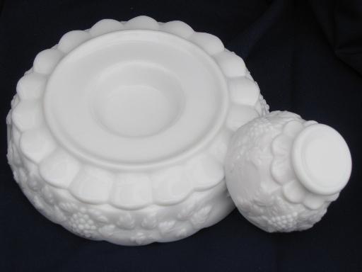 photo of relish tray and sauce bowl Westmoreland paneled grape vintage grapes milk glass #4