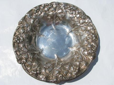 photo of repousse floral border, vintage silver plate flower bowl #1