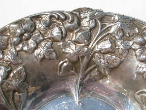 photo of repousse floral border, vintage silver plate flower bowl #3