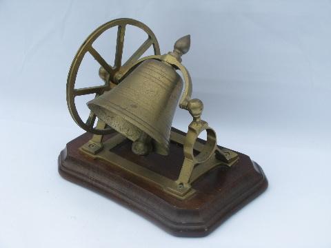 photo of reproduction antique solid brass bell w/ hand wheel, desk or counter #1