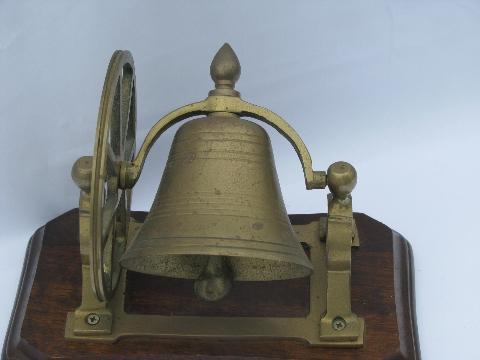 photo of reproduction antique solid brass bell w/ hand wheel, desk or counter #2