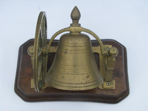 photo of reproduction antique solid brass bell w/ hand wheel, desk or counter #4