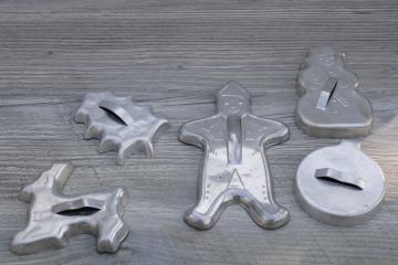 catalog photo of reproduction vintage Mirro silver aluminum cookie cutters, Gooseberry Patch Christmas cookie cutters