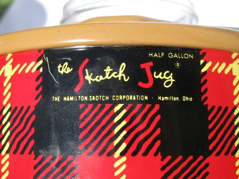 photo of retro 1950s vintage Skotch tartanware plaid picnic jug cooler bottle #4