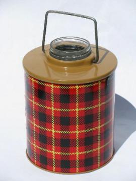 catalog photo of retro 1950s vintage Skotch tartanware plaid picnic jug cooler bottle