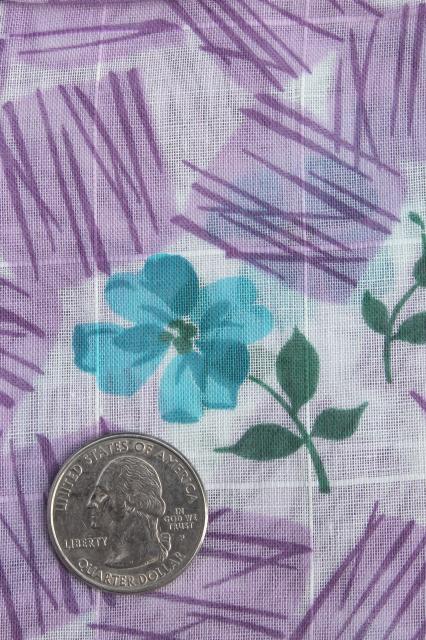 photo of retro 1950s vintage fine cotton lawn or voile w/ floral print lavender & aqua #2