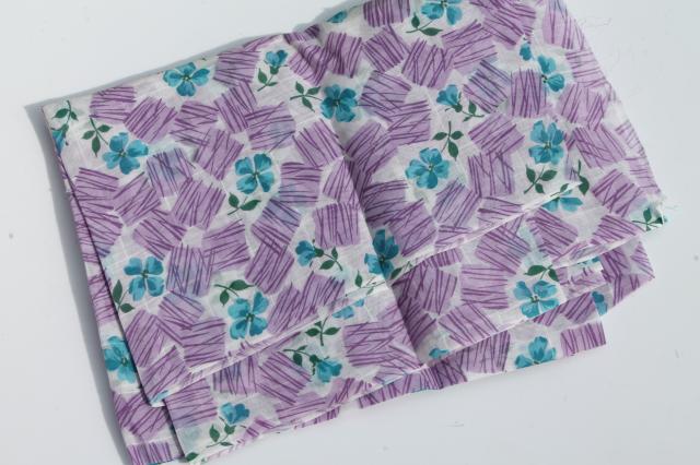 photo of retro 1950s vintage fine cotton lawn or voile w/ floral print lavender & aqua #3