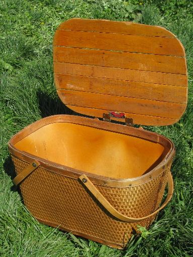 photo of retro 40s 50s vintage picnic hamper, basket w/ original Red-Man label #4