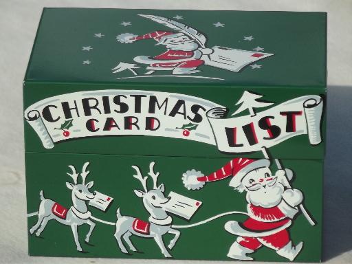 photo of retro 50s vintage Christmas print metal card file box & letter holder #7