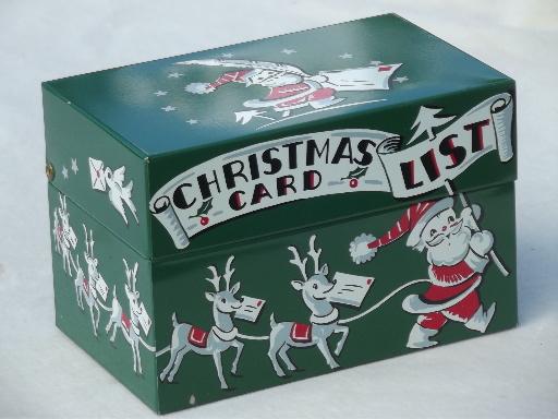 photo of retro 50s vintage Christmas print metal card file box & letter holder #9