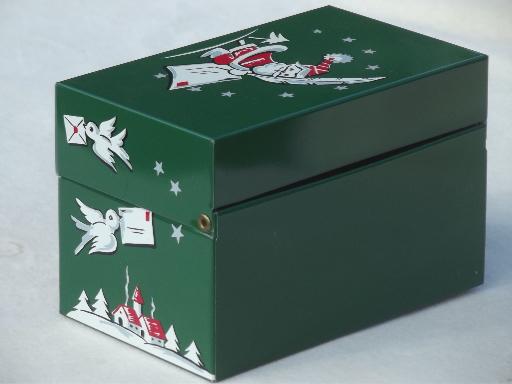 photo of retro 50s vintage Christmas print metal card file box & letter holder #10