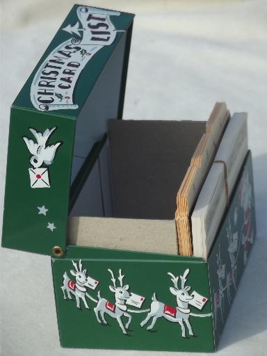 photo of retro 50s vintage Christmas print metal card file box & letter holder #11