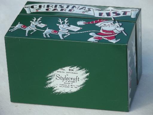 photo of retro 50s vintage Christmas print metal card file box & letter holder #12