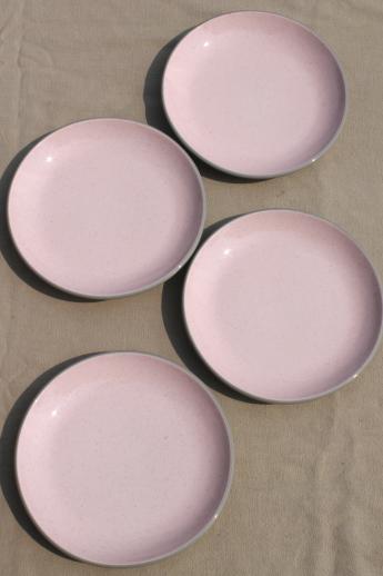 photo of retro 50s vintage Harker stone china shell pink & grey sandwich / salad plates #1