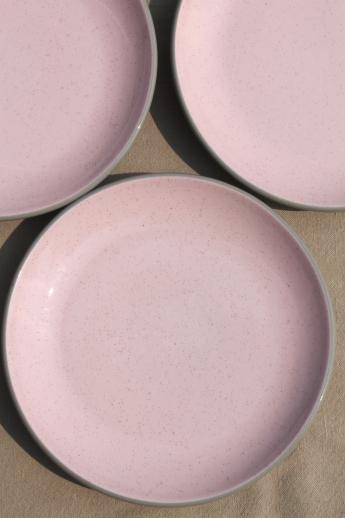 photo of retro 50s vintage Harker stone china shell pink & grey sandwich / salad plates #2