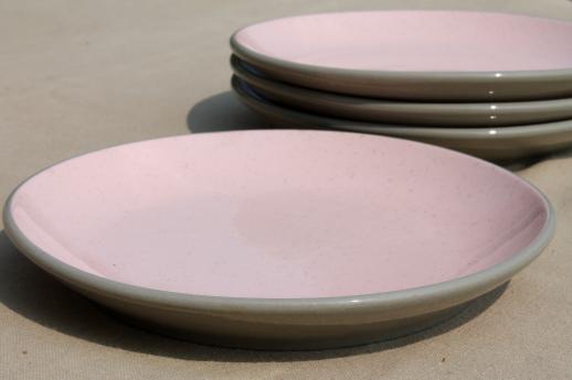 photo of retro 50s vintage Harker stone china shell pink & grey sandwich / salad plates #4