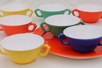 catalog photo of retro 50s vintage Hazel Atlas Moderntone fiesta colors casseroles or soup bowls