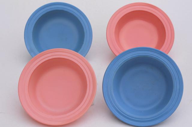 photo of retro 50s vintage Hazel Atlas Moderntone platonite bowls & cream soups, pastel pink & blue #8