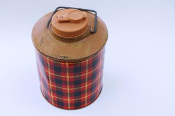 catalog photo of retro 50s vintage Skotch red tartan plaid picnic jug, water cooler insulated bottle