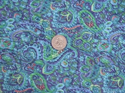 photo of retro 50s-60s vintage paisley print cotton fabric, blues and greens #1