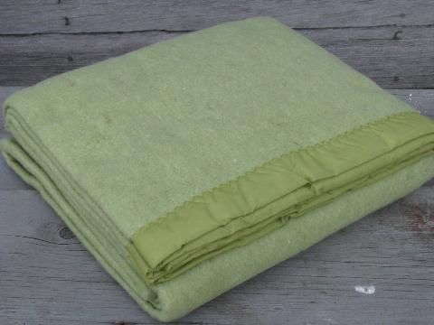 photo of retro 60s lime green blankets, vintage sheet blanket & bed blanket #3