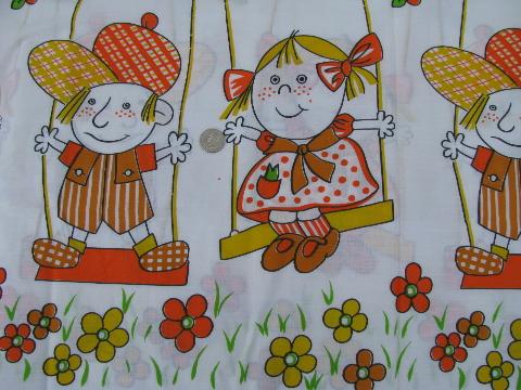 photo of retro 60s novelty fabric, boys and girls border print #1