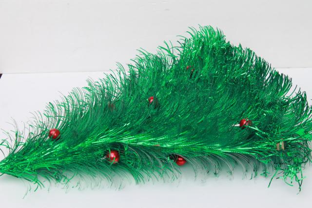 photo of retro 60s vintage Christmas decoration, fluffy green tinsel shag tabletop tree #7