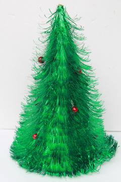 catalog photo of retro 60s vintage Christmas decoration, fluffy green tinsel shag tabletop tree