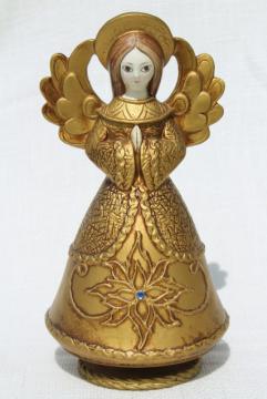 catalog photo of retro 60s vintage gold angel made in Japan, Silent Night Christmas music box