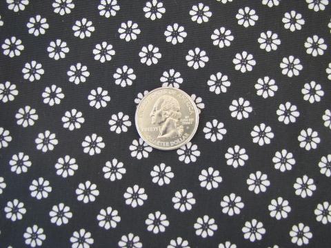 photo of retro 60s vintage print cotton / rayon fabric, mod white daisy flowers on black #1