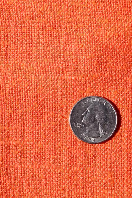 photo of retro 60s vintage pure linen fabric, tangerine orange solid color #2