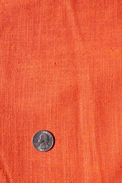 photo of retro 60s vintage pure linen fabric, tangerine orange solid color #3