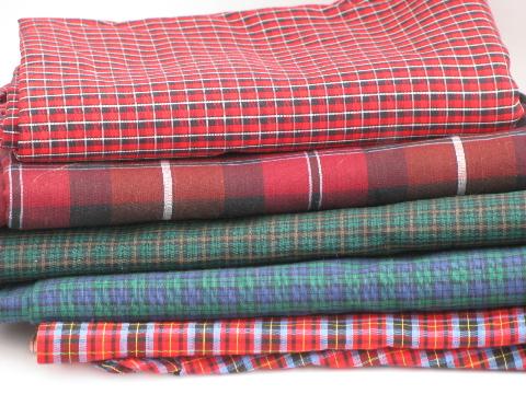 photo of retro 60s-70s cotton and blend plaid fabric lot, vintage plaids and tartan #1