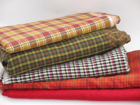 photo of retro 60s-70s cotton and blend plaid fabric lot, vintage plaids and tartan #1