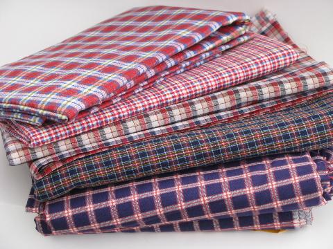 photo of retro 60s-70s cotton and blend plaid fabric lot, vintage plaids and tartan #1