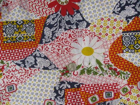 photo of retro 60s-70s vintage cheater patchwork quilt print cotton fabric #1