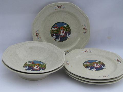 photo of retro 70s - 80s Plain & Fancy dishes, goose girl w/ sunbonnet pattern #1