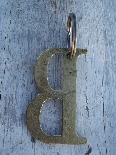 photo of retro 70s B monogram key chain, vintage solid brass letter initial B #2